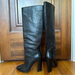 Black leather knee high boots